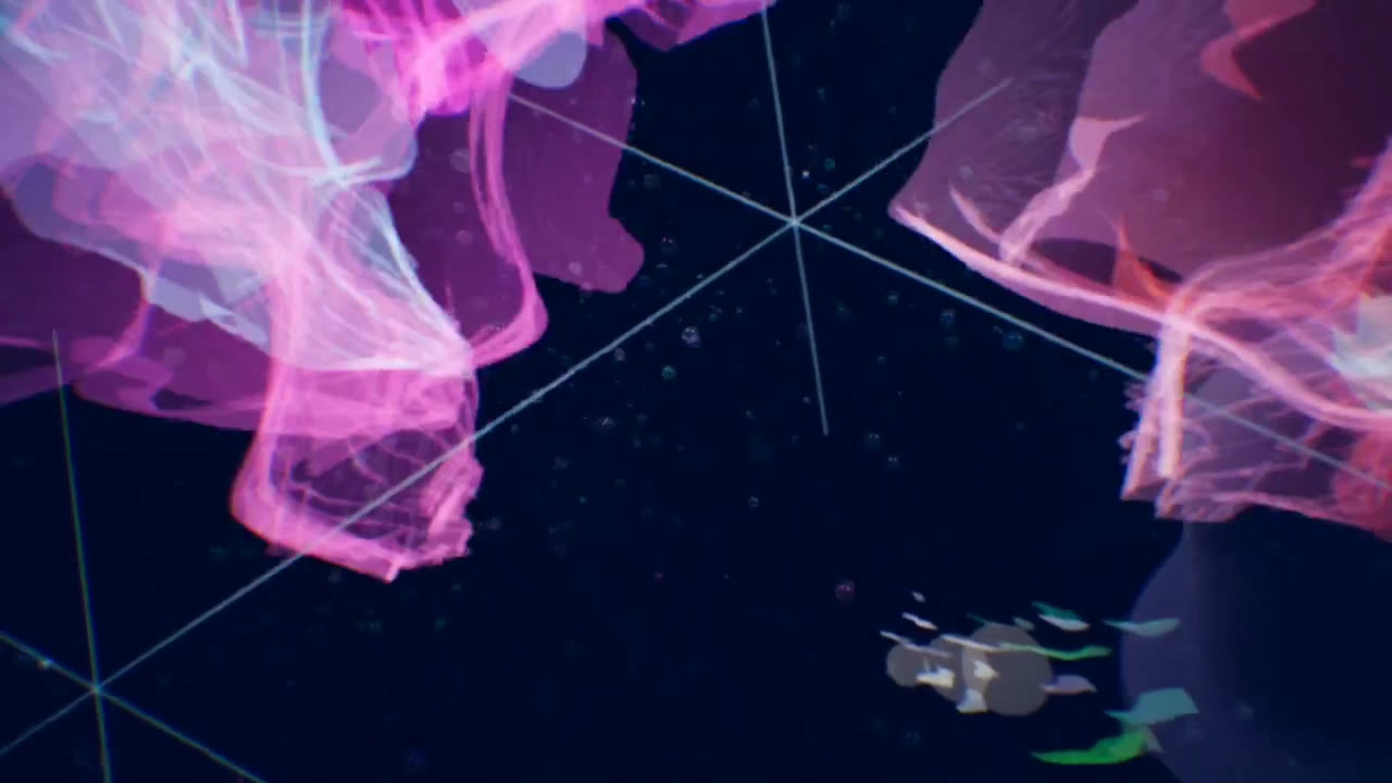 Translucent pink and violet forms in dark blue water